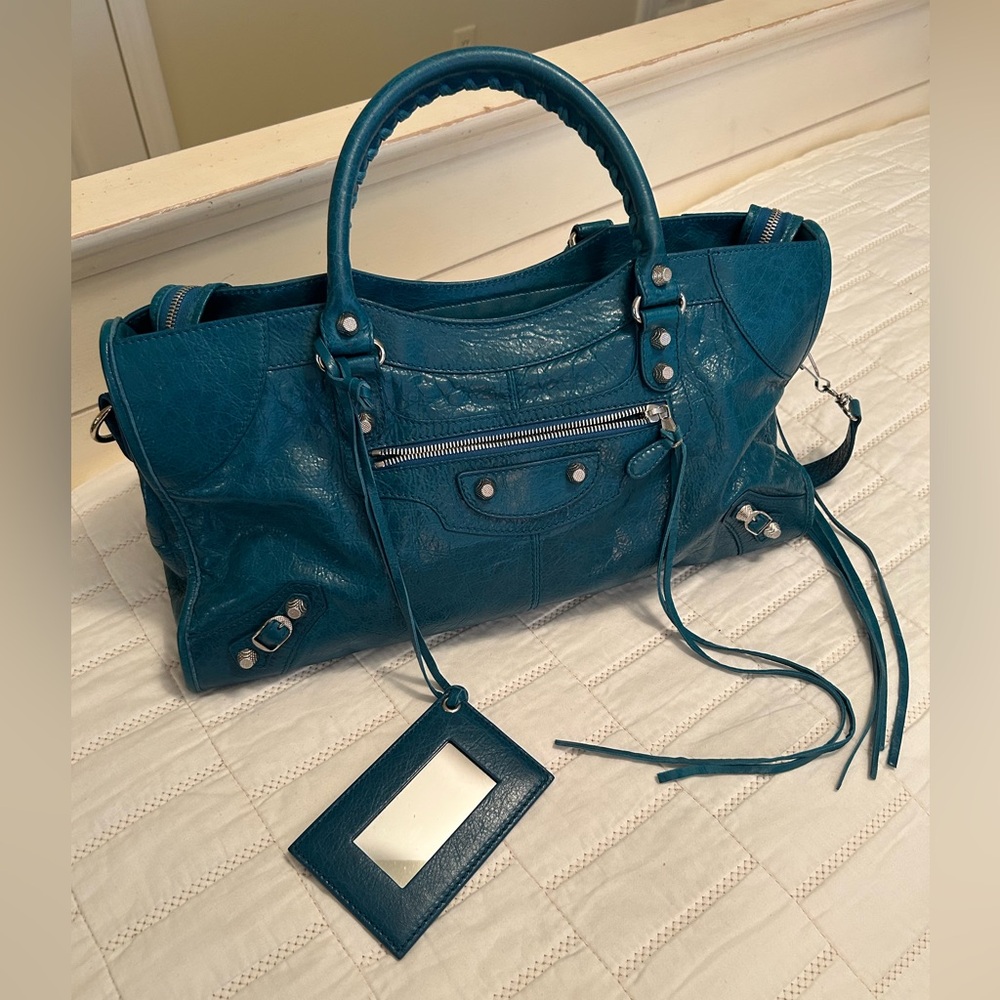 🩵HTF Balenciaga Part Time Silver ToneHardware Blue Lagoon with extra Tassel NWT🩵